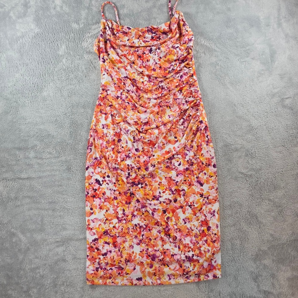 Laundry by Shelli Segal Womens 6 Orange Floral Sheath Dress‎ Ruched Cowl Neck